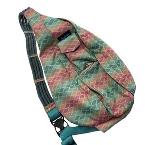 KAVU Rope Sling Bag Crossbody Geometric Turquoise Pink Orange Hiking Backpack